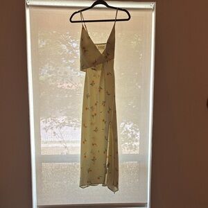 Floral Slit Midi Dress in Light Yellow